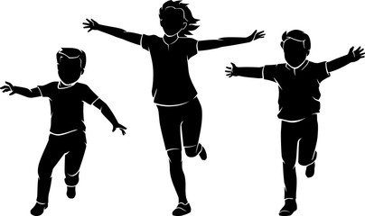 Children Running with Open Arms, Silhouette Set