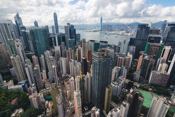 Fototapeta na wymiar Urban Hong Kong Metropolitan Cityscape as seen from aerial view
