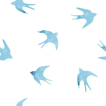 Blue Swallow Vector Seamless Pattern