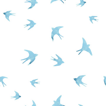 Blue swallow vector seamless pattern