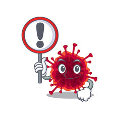 Cheerful cartoon style of pedacovirus holding a sign