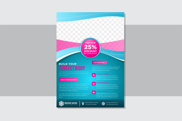 Blue and pink gradient vertical flyer template design. Brochure abstract background for body building, fitness, sport, presentation, advertisement. Corporate identity style concept. space for photo.