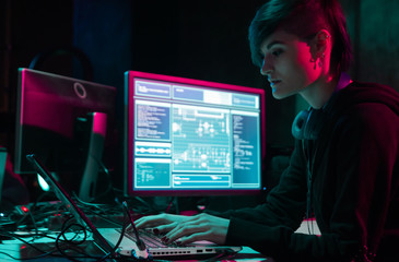 Internet fraud, darknet, data thiefs, cybercrime. Hacker attack on government server. Dangerous...