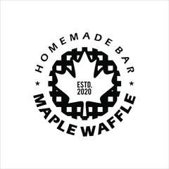 simple circle maple leaf with waffle vector best for pastry and bakery logo design template inspiration