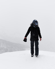 Fototapeta na wymiar Man in winter snow storm