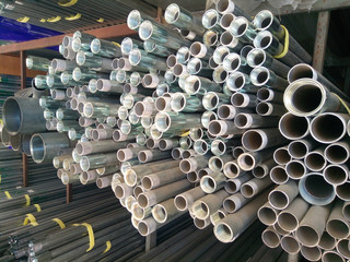 New steel metal pipe stack in warehouse  for industrial