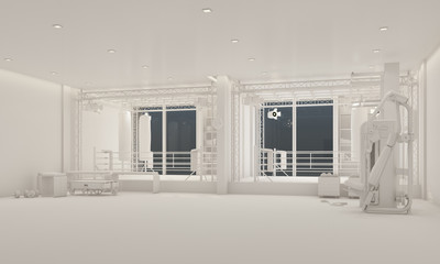 Boxing ring Boxing gym with equipment training in loft style and carpet floor 3d rendering