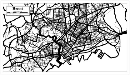 Brest France City Map in Black and White Color in Retro Style. Outline Map.