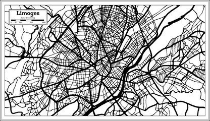 Obraz premium Limoges France City Map in Black and White Color in Retro Style. Outline Map.