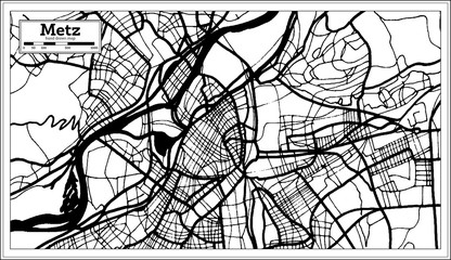 Metz France City Map in Black and White Color in Retro Style. Outline Map.