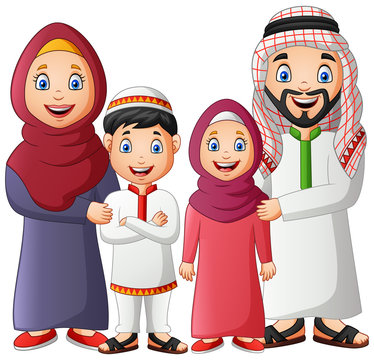 Happy muslim family cartoon. Vector illustration