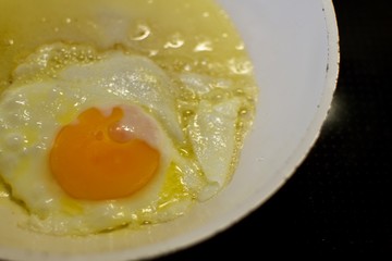 Fried egg cooking in a pan 