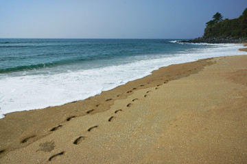 바닷가 모래와 발자욱