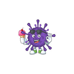 cartoon character of coronavirinae enjoying an ice cream