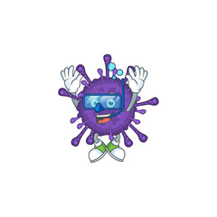 A cartoon design of coronavirinae trying Diving glasses