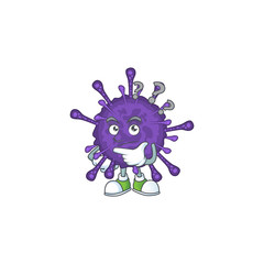 Cute coronavirinae cartoon character using a microphone