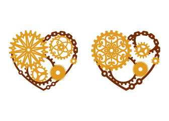 Decorative heart of gears. Mechanism. Steampunk. Vector design elements, template for a stylish holiday greeting card, wedding banner, label, signage, love concept, print for t-shirt, clothing and bag