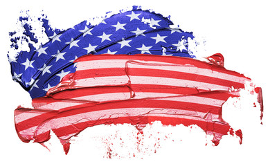 USA flag textured oil paint brush stroke, isolated on white background.