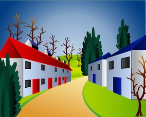 Vector illustration of a beautiful landscape with house  Summer landscape with trees and town. illustration for the children
