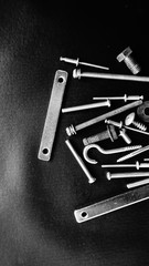 set of tools on a black background