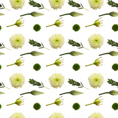  Flower buds and branches. Green and White Pattern