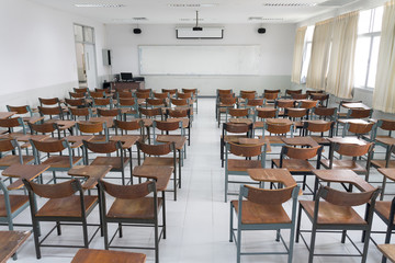 Schools in Asian shutdown due to spreading of the Crononaviru or COVID-19. An empty classroom with no student.