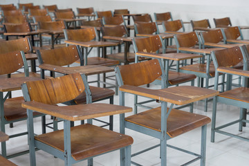 Schools in Asian shutdown due to spreading of the Crononaviru or COVID-19. An empty classroom with no student.