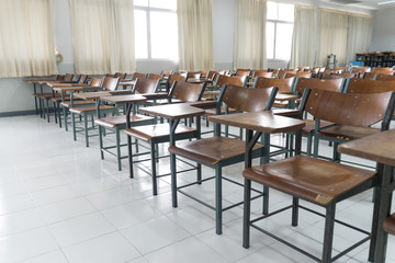 Schools in Asian shutdown due to spreading of the Crononaviru or COVID-19. An empty classroom with no student.