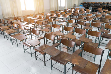 Schools in Asian shutdown due to spreading of the Crononaviru or COVID-19. An empty classroom with no student.