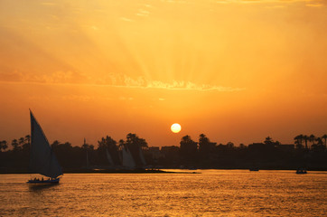 Beautiful sunset and sun-ray , Sand dunes on the Coastline of the Nile river part called First...