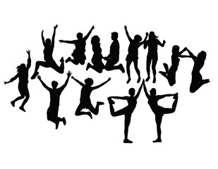 Happy Jumping People Silhouettes, art vector design