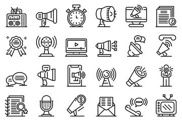 Announcer icons set. Outline set of announcer vector icons for web design isolated on white background - obrazy, fototapety, plakaty