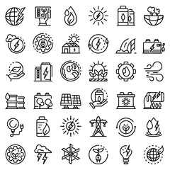 Fototapeta premium Clean energy icons set. Outline set of clean energy vector icons for web design isolated on white background