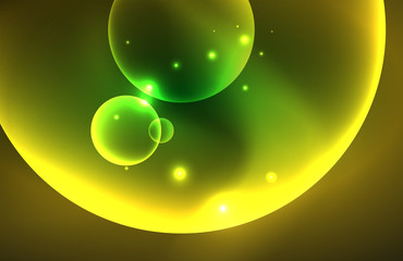 Neon shiny transparent glowing circles with light effects. Techno futuristic vector abstract background For Wallpaper, Banner, Background, Card, Book Illustration, landing page