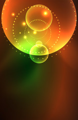 Neon shiny transparent glowing circles with light effects. Techno futuristic vector abstract background For Wallpaper, Banner, Background, Card, Book Illustration, landing page