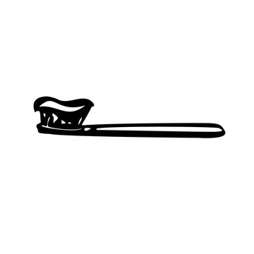 recommend clip art: Toothbrush with toothpaste. Black and white vector illustration. Isolated on a white background.