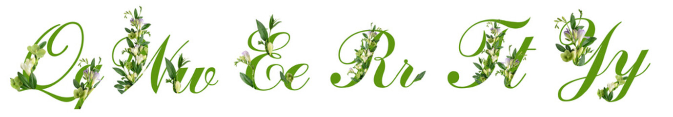 English letters with beautiful flowers on white background