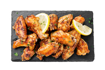 Baked chicken wings isolated on white background