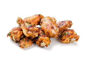 Baked chicken wings isolated on white background