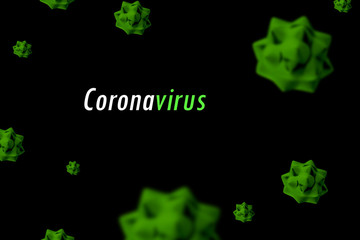 Abstract virus strain model bacteria of respiratory syndrome coronavirus and Novel Deadly type coronavirus COVID-2019 with text on black background. Virus Pandemic Protection