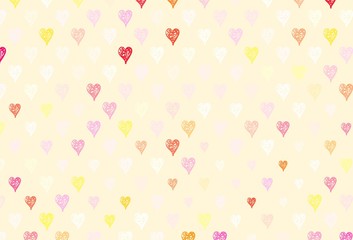 Light Red, Yellow vector texture with lovely hearts.