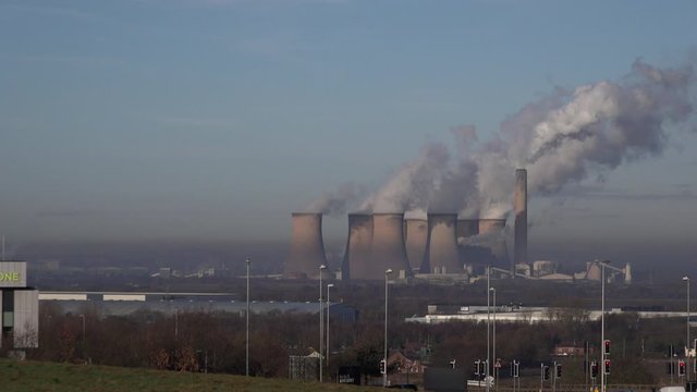 Power station chimney smoke UK England 4K Manchester