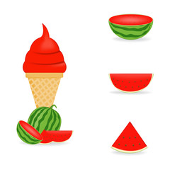 Vector illustration of colorful Fresh watermelon ice cream.