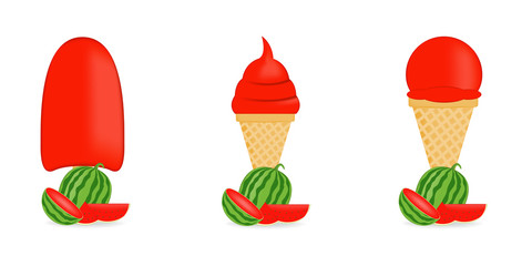 Vector illustration of colorful Fresh watermelon ice cream.