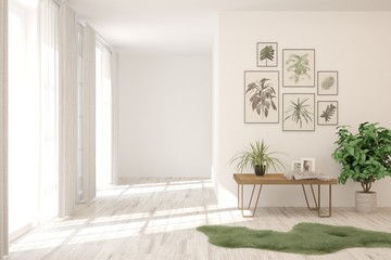 White empty room. Scandinavian interior design. 3D illustration