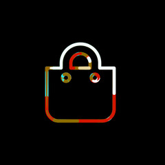 Symbol shopping bag from multi-colored circles and stripes. Red, brown, blue, white