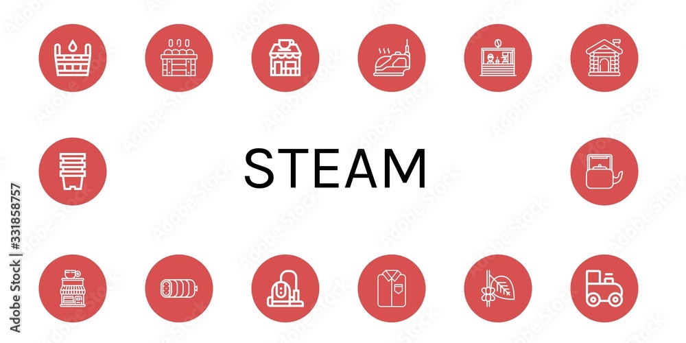 Poster steam simple icons set