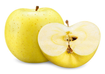 yellow apple isolated on white clipping path