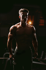 Fototapeta na wymiar silhouette of muscular man in gym