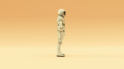 Retro Astronaut with Black Visor and Silver White Spacesuit With Light Grey Background With Warm Cream Background with Warm Diffused Lighting Side r View 3d illustration 3d render